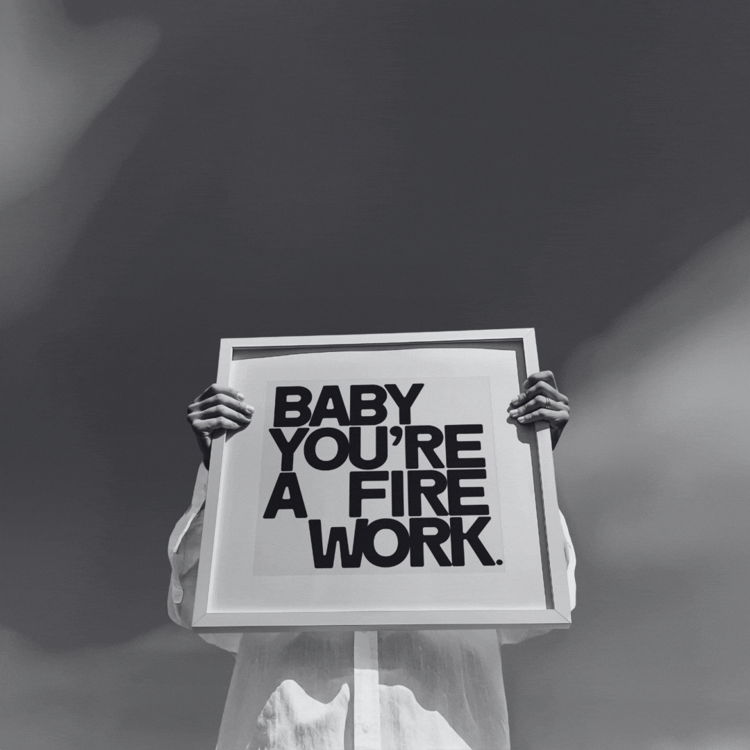 Animated typographic work on a blue sky background