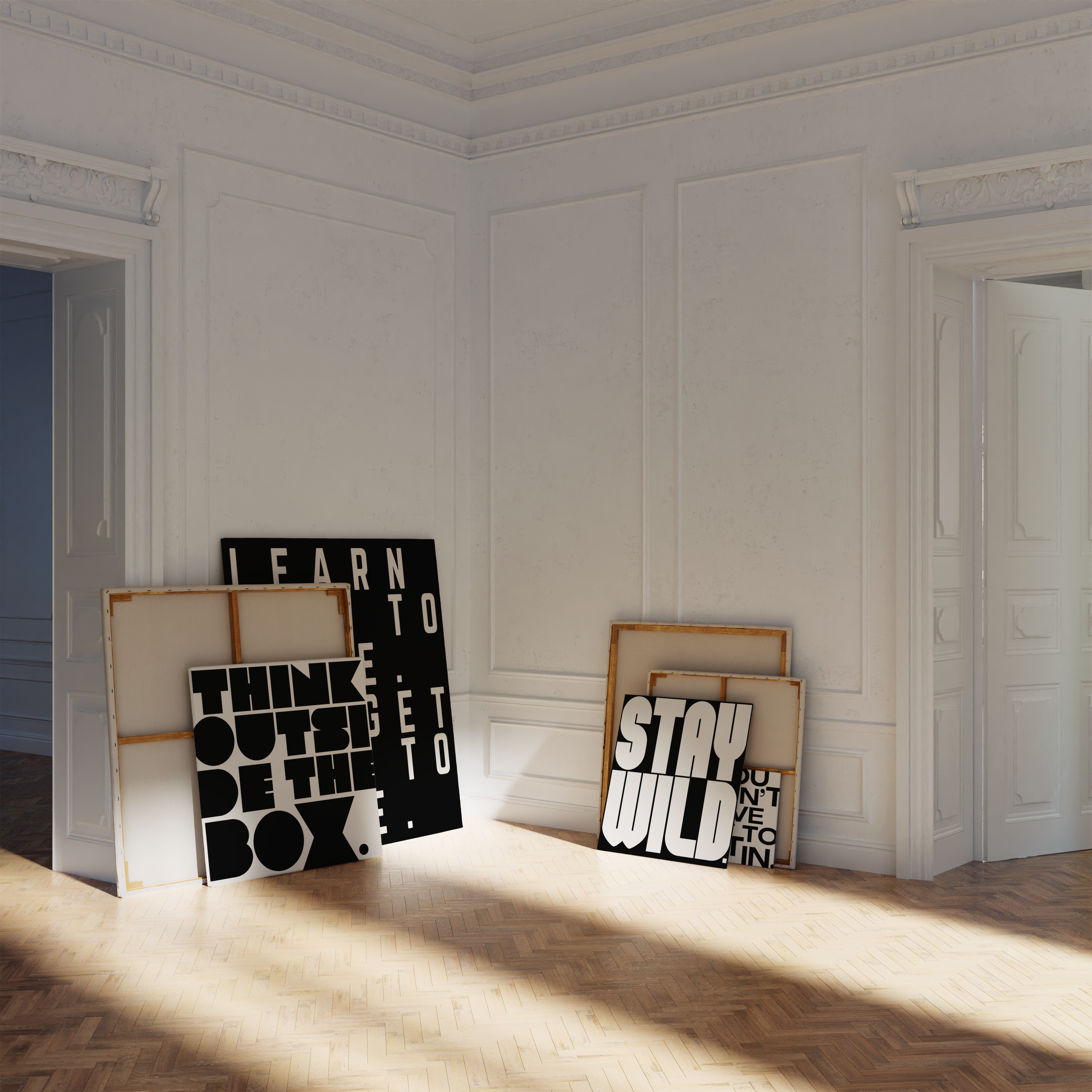 Large format typographic work in an open loft