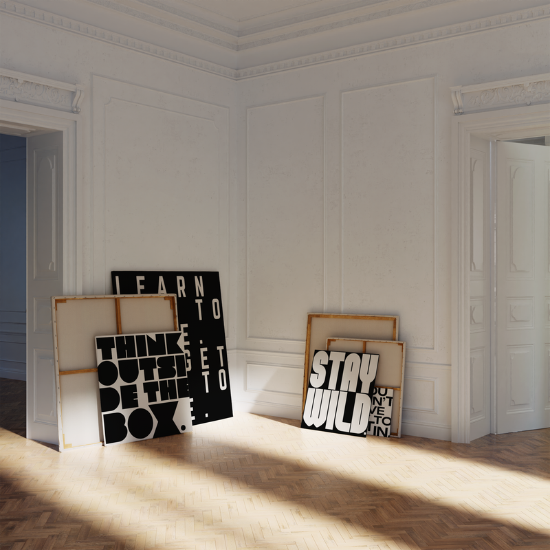 Large format typographic work in an open loft